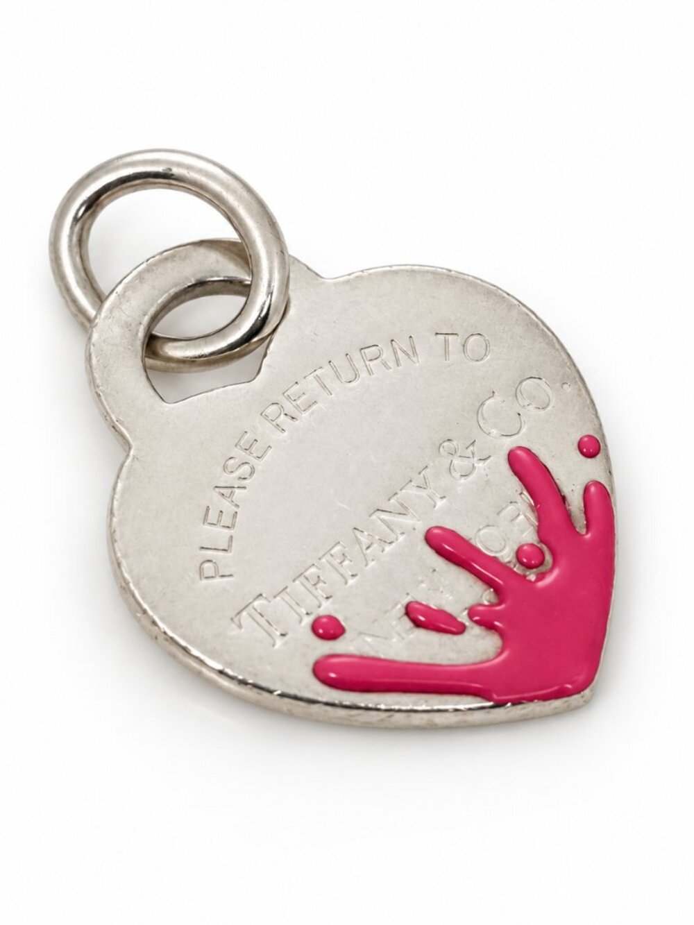 Return to Tiffany & co. Pink Enamel Color Splash Heart Tag Pendant Charm